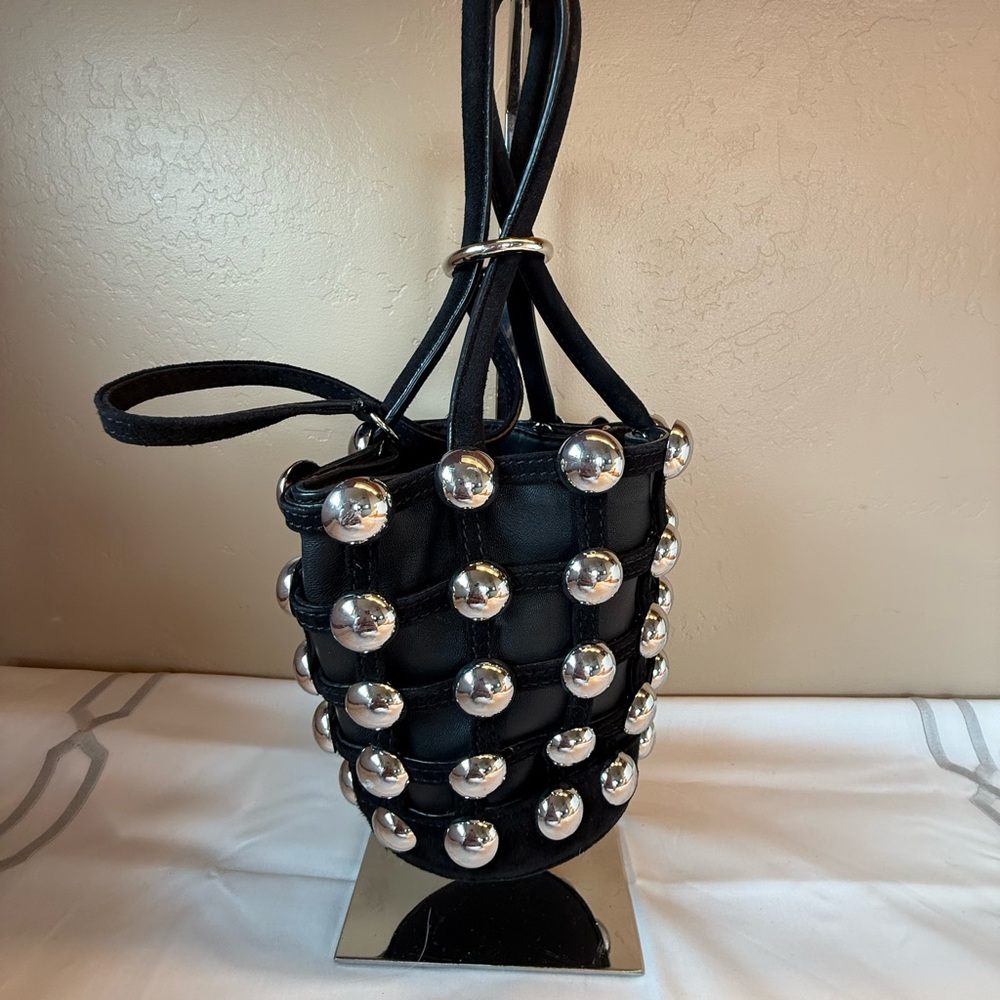 Alexander Wang Heiress Studded Bucket Bag – Black Leather with Silver Dome Studs